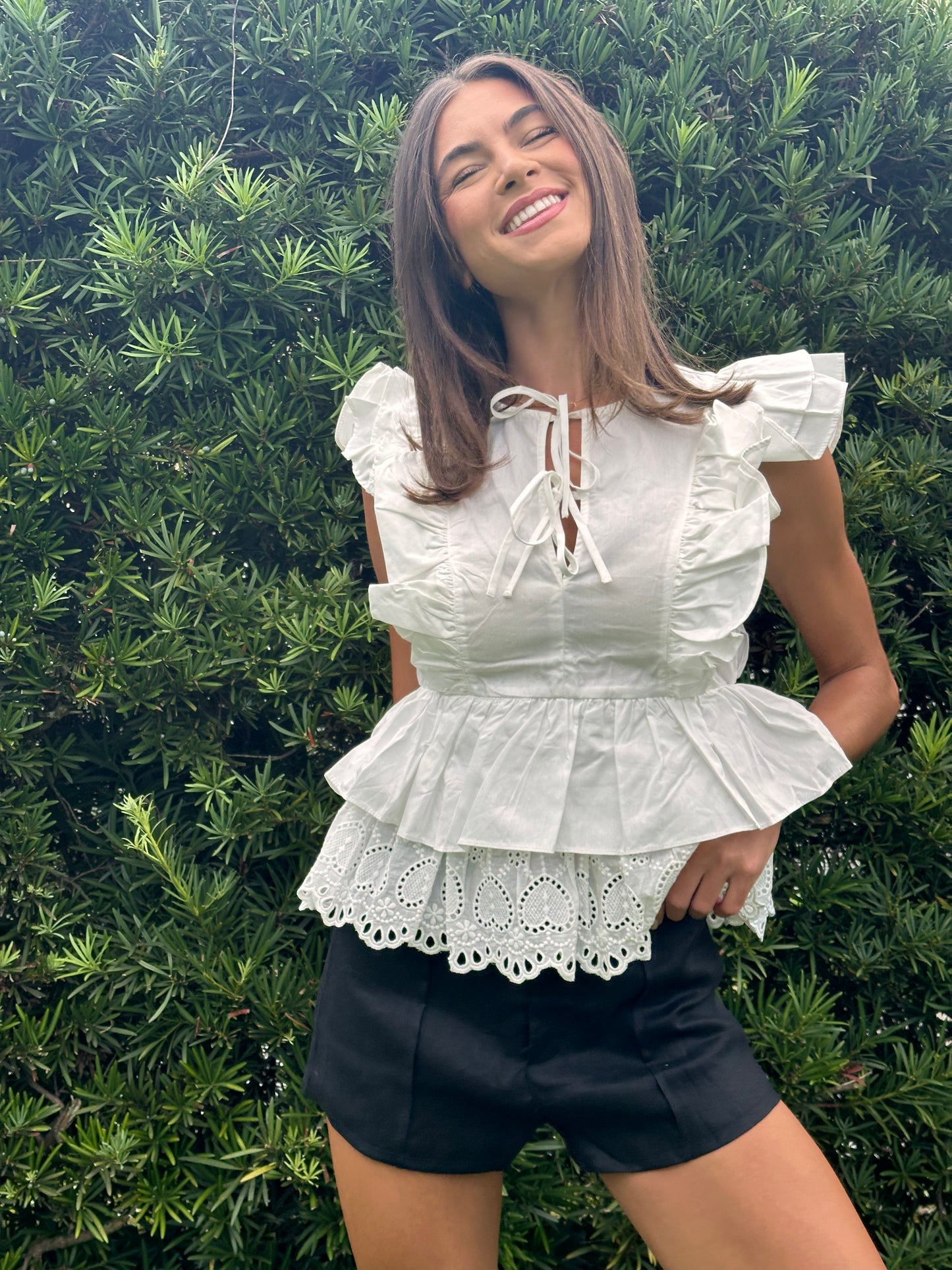 Ruffled Flutter Sleeve Peplum Top